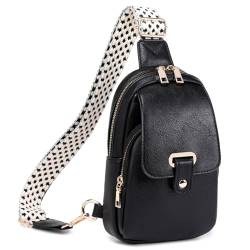 cotwoco Brusttasche Damen Klein Schulterrucksack Sling Bags Leder Umhängetasche Bauchtasche Damen Stylish Crossbody Bag für Einkaufen, Reisen, Breiter Gurt - Schwarz von cotwoco