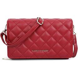 cotwoco Damen Handy Umhängetasche - Gesteppte Crossbody Taschen Handtasche Vegan Leder Crossbody Bag Schultertasche Kleine Abendtasche Reisepass Handytasche mit Geldbeutel Kartenfächer, Rot von cotwoco