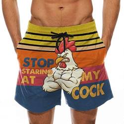 coyer Herren Badeshorts Jungen Badehose Grafik Lustig 3D gedruckt Beachshorts Schnelltrocknend Boardshorts Strand Shorts Farbblock gestreift,Stop Staring at My Cock von coyer