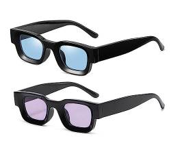 crazy bean 2 Stück Sonnenbrille Vintage Rechteckige Damen Herren Sonnenbrillen 90er Retro Mode Schutz UV 400 Blau+Lila von crazy bean