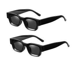 crazy bean 2 Stück Sonnenbrille Vintage Rechteckige Damen Herren Sonnenbrillen 90er Retro Mode Schutz UV 400 Schwarz+Schwarz von crazy bean