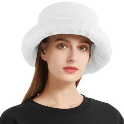 crazy bean Fischerhut PU-Leder Unisex Winter Warme Anglerhut Elegant für Damen und Herren Fuzzy Bucket Hat Eimer Hut Flauschig 56-58cm(Weiß) von crazy bean