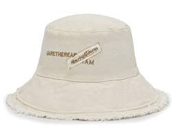 crazy bean Fischerhut für Damen Baumwolle Sonnenhut mit breiter Krempe faltbar Sommer für UV-Schutz Reisen Beach Bucket Hat(Beige) von crazy bean