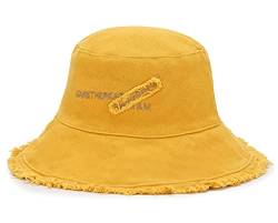 crazy bean Fischerhut für Damen Baumwolle Sonnenhut mit breiter Krempe faltbar Sommer für UV-Schutz Reisen Beach Bucket Hat(Gelb) von crazy bean