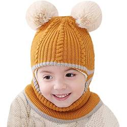 crazy bean Warme Wintermütze für Kinder Kapuzenschal Schal 3 in 1 Warme Strickmütze Süße Kindermützen Gegen Erfrierungen von crazy bean