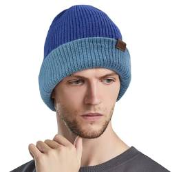 crazy bean Winter Beanie Mütze Strickmütze Classics Wintermütze Doppelt Beanie Herren Damen（Blau） von crazy bean