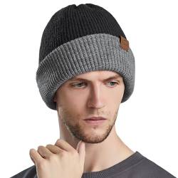 crazy bean Winter Beanie Mütze Strickmütze Classics Wintermütze Doppelt Beanie Herren Damen（Schwarz） von crazy bean