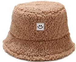 crazy bean Winter Fuzzy Eimer Hut für Frauen Warme Mütze mit breiter Krempe Flauschige Eimer Hut(M,Khaki) von crazy bean