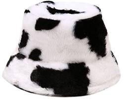 crazy bean Winter Fuzzy Eimer Hut für Frauen Warme Mütze mit breiter Krempe Flauschige Eimer Hut(M,Kühe) von crazy bean