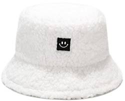 crazy bean Winter Fuzzy Eimer Hut für Frauen Warme Mütze mit breiter Krempe Flauschige Eimer Hut(M,Weiß) von crazy bean