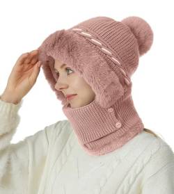 crazy bean Wintermütze Strickmütze Nackenwärmer Winter Stricken Mütze Damen Gesichtsabdeckung Warme Kopfhaube Outdoor (Rosa) von crazy bean