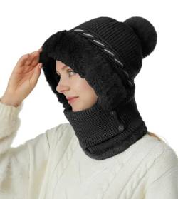 crazy bean Wintermütze Strickmütze Nackenwärmer Winter Stricken Mütze Damen Gesichtsabdeckung Warme Kopfhaube Outdoor (Schwarz) von crazy bean