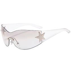 crazy bean Y2k Sonnenbrille für Damen Herren Randlose Wrap Around Sonnenbrille mit UV Schutz 400 Groß Sportbrille mit Futuristisch(Weiß) von crazy bean