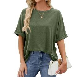Damen Halbarm T-Shirts Mode Rundhals Oversized Lose Tops Solide Casual Basic Blusen, armee-grün, Small von crazynekos