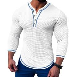 Herren Waffel Langarm Henley Shirt Casual Stylish Basic Button Tops Bluse T-Shirt, weiß, S von crazynekos