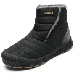 crazynekos Herren Schneestiefel Winterschuhe Schlupfstiefel Stiefeletten rutschfest Wasserdicht Vollpelz Gefüttert Outdoor Sportschuhe, Schwarz , 44 EU von crazynekos