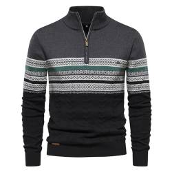 crazynekos Herren Viertelreißverschluss Pullover Streifen Langarm Casual Strick Winter Warm Mantel, dunkelgrau, Medium von crazynekos