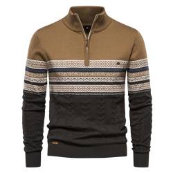 crazynekos Herren Viertelreißverschluss Pullover Streifen Langarm Casual Strick Winter Warm Mantel, khaki, Medium von crazynekos