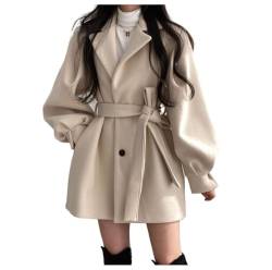 crazynekos Lässiger Damen-Trenchcoat mit langen Ärmeln, Revers, schmale Passform, für Arbeit, Outdoor, Jacke mit Gürtel, beige, 42 von crazynekos