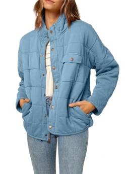 crazynekos Steppjacke für Damen, leicht, bauchfrei, langärmelig, Puffermantel, hellblau, 48 von crazynekos