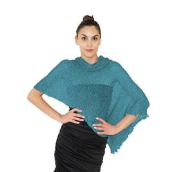 creazioni unique Poncho Damen Elegant ITALIAN DESIGN - Ehefrau und Mutter Geschenk - Thermo-Viskosenetz-Schal für Frauen mit Kirschblüten-Essenz (Türkis Melange) von creazioni unique