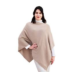 creazioni unique Poncho Damen Winter Elegant und Warm Made IN Italy - Mischung aus Wolle, Viskose und Cashmere Schal für Frauen - Strick Ponchos & Capes für Damen (Sand) von creazioni unique