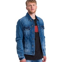 Cross Jeans Herren Jeansjacke - Regular Fit - Blau - Mid Blue Used von cross jeans