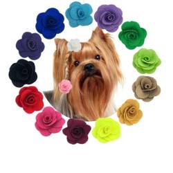 36 Stück (18 Clips + 18 Haargummis), 3,8 cm, Kamelien-Design, kleine Hundehaar-Accessoires, zotteliger Hund, Yorkie, Teddy, Blumendesign, 18 Farben von cuhair