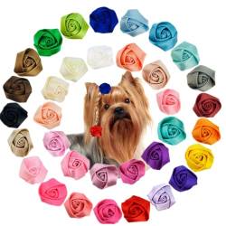 Haar-Accessoires für Hunde mit langen Haaren, Rosen mit Gummibändern, Blumen, zotteliger Hund, 3,8 cm, 40 Farben, 40 Farben, 80 Stück von cuhair