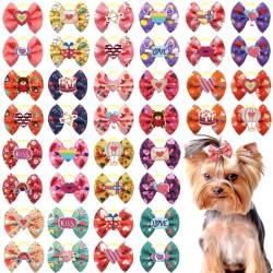 Haarschleifen für Hunde mit Gummibändern, schöne Haarschleifen für Haustiere, für Mädchen, Hunde, Katzen, Haarschleifen, Zubehör, Haarseil, 50 Stück von cuhair