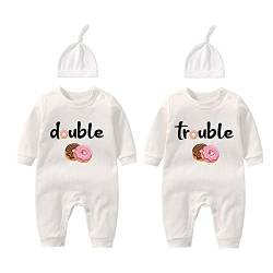 Culbutomind Baby-Bodys für Zwillinge, niedliches Outfit mit Mütze, Baby-Pyjama, Neugeborene, Mädchen, Kleidung, Zwillings-Geschenk, Donut, 50 von culbutomind