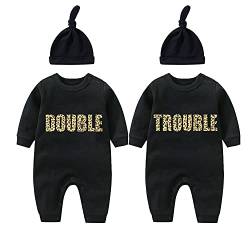 Culbutomind Baby-Bodys für Zwillinge, niedliches Outfit mit Mütze, Baby-Pyjama, Neugeborene, Mädchen, Kleidung, Zwillings-Geschenk, Leopardenmuster Dt, 50 von culbutomind