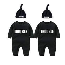 Culbutomind Baby-Bodys für Zwillinge, niedliches Outfit mit Mütze, Baby-Pyjama, Neugeborene, Mädchen, Kleidung, Zwillings-Geschenk, Schwarz Bt, 50 von culbutomind