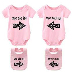 culbutomind Baby Twins Bodysuits Sie Er hat es getan Baby Kleidung Neugeborenes Mädchen Kleidung Zwillinge 2 Sätze Baby Geschenk（Pink Bibs 12M） von culbutomind