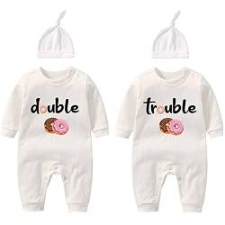 culbutomind Baby Zwillinge Baby Bodys Doppel Ärger süßes Outfit mit Hut Baby Pyjamas Zwillinge Geschenk（Donut 3m） von culbutomind