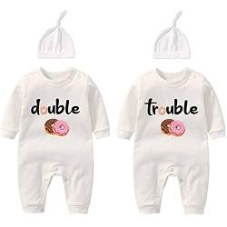 culbutomind Baby Zwillinge Baby Bodys Doppel Ärger süßes Outfit mit Hut Baby Pyjamas Zwillinge Geschenk（Donut 9m） von culbutomind