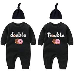culbutomind Baby Zwillinge Baby Bodys Doppel Ärger süßes Outfit mit Hut Baby Pyjamas Zwillinge Geschenk（Donut W12m） von culbutomind