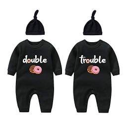 culbutomind Baby Zwillinge Baby Bodys Doppel Ärger süßes Outfit mit Hut Baby Pyjamas Zwillinge Geschenk（Donut W3m） von culbutomind