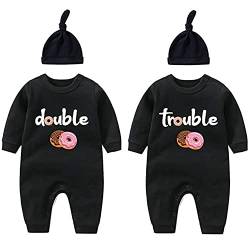 culbutomind Baby Zwillinge Baby Bodys Doppel Ärger süßes Outfit mit Hut Baby Pyjamas Zwillinge Geschenk（Donut W6m） von culbutomind