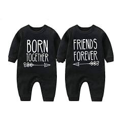 culbutomind Baby Zwillinge Baby Bodys Doppel Ärger süßes Outfit mit Hut Baby Pyjamas Zwillinge Geschenk(black1 0-3 Months) von culbutomind