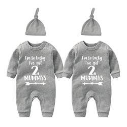 culbutomind Baby Zwillinge Babybody So Viel Glück Haben Mumien Neugeborenes Baby Unisex Strampler Säuglingsausstattung Süßer Overall(Grau 3m) von culbutomind