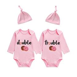 culbutomind Baby Zwillinge Body Doppeltes Problem Süßer Donut Neugeborene Baby Body Junge Mädchen Baby Zwillinges Langärmeliges Babykleidung Mit Babymütze(pink 3m) von culbutomind