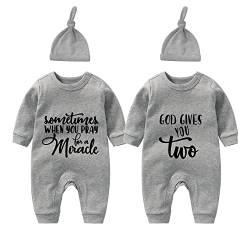 culbutomind Baby Zwillinge Body Gott Gibt Euch Zwei Neugeborene Baby Strampler Junge Mädchen Baby Zwillinges Geschenk Fun Babykleidung Mit Babymütze(grey 3m) von culbutomind