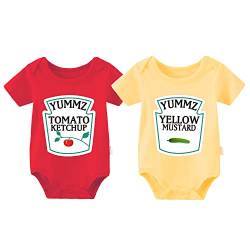 culbutomind Baby Zwillinge Body Junge Mädchen Strampler Yummz Tomato Mustard Farbe Rot gelb Fun Baby Lustig Geschenke Geburt Babykleidung（Yummz KM-S3M Short） von culbutomind