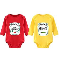 culbutomind Baby Zwillinge Body Junge Mädchen Strampler Yummz Tomato Mustard Farbe Rot gelb Fun Baby Lustig Geschenke Geburt Babykleidung（Yummz KM-S9M Long） von culbutomind