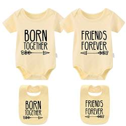 culbutomind Baby Zwillinge Strampler Body Junge Mädchen Beste Freunde Für Immer Fun Baby Geschenke Geburt Erstausstattung 2 Baby Lätzchen(Beste Freunde Gelb 6M) von culbutomind