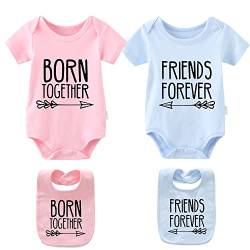 culbutomind Baby Zwillinge Strampler Body Junge Mädchen Beste Freunde Für Immer Fun Baby Geschenke Geburt Erstausstattung 2 Baby Lätzchen(PB S3M) von culbutomind