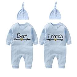 culbutomind Baby Zwillinge Strampler Body Junge Mädchen Besten Freunde Baby Strampler Jungen Mädchen Fun 2er Set Und Hut(Blau Besten Freunde 3m) von culbutomind