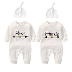 culbutomind Baby Zwillinge Strampler Body Junge Mädchen Besten Freunde Baby Strampler Jungen Mädchen Fun 2er Set Und Hut(Weiß Besten Freunde 3m) von culbutomind