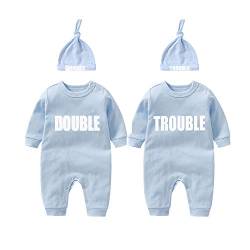 culbutomind baby Zwillinge Baby Bodys Doppel Ärger süßes Outfit mit Hut Baby Pyjamas Zwillinge Geschenk(Blau 3M) von culbutomind